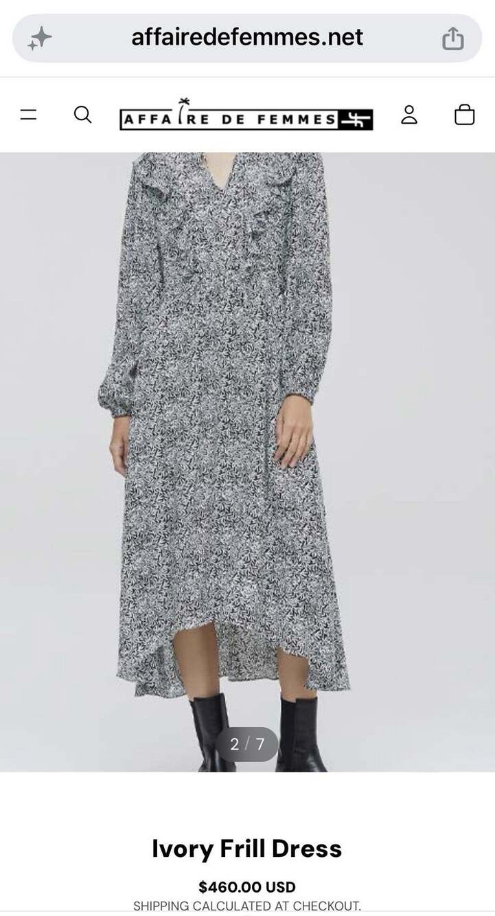CLOSED Black White Leaf Print High Low Midi Dress Ruffle Tie Neck Long Sleeve M
